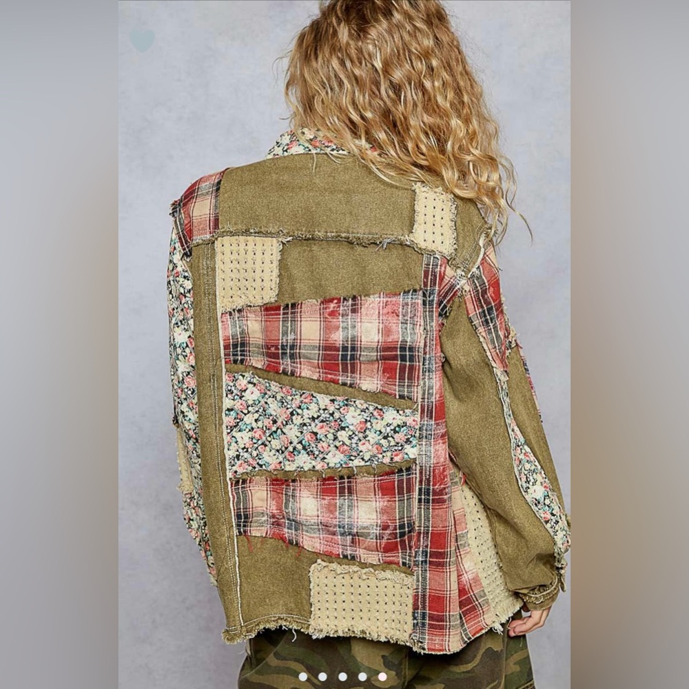POL Contrast Fabric Plaid Shacket NWOT Size Medium